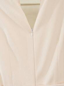 EMERY ROSE Women's Elegant Satin V-Neck Ruffle Armhole Belted Midi Dress, Romantic For Party, Wedding Season, Summer - Apricot - View 4