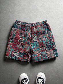 Manfinity Hypemode Men's Straight Casual Shorts With Jacquard Woven Pattern - Red - View 2
