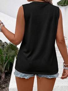 EMERY ROSE Plus Size Women's Lace Trim Patchwork Camisole, Spring/Summer - Black - View 2
