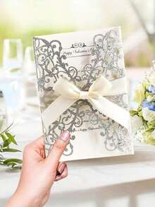 4/16/20 Pcs Laser Cut Wedding Invitations With Envelopes Elegant Glitter Pearl Paper Bow Knot Design Card Set For Anniversary Party Supplies Wedding Decorations Anniversary Celebration Bridal Shower Engagement Party Invite - multicolor - View 17