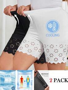 SHEIN Clasi Bộ 2 quần legging nữ cỡ lớn, kiểu dáng thanh lịch và đa năng, màu đen trắng, quần short bảo hộ thoải mái để mặc hàng ngày. - Đen và trắng - Xem 2