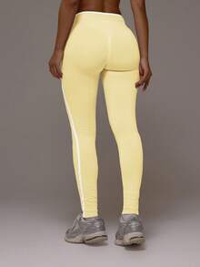 Musera Sport Contrast Ribbed Seamless Leggings Only Active Co-Ord Sport Workout Gym Pilates Fitness Daily Casual Smoky Quartz - Light Yellow - View 3