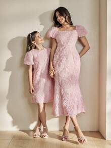 Anewsta Girls' Pink Rose Print Short Sleeve Summer Dress - Pink - View 1