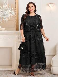 Reflora Đầm hè xếp ly hình học thanh lịch cỡ lớn bằng vải chiffon - màu đen - Xem 3