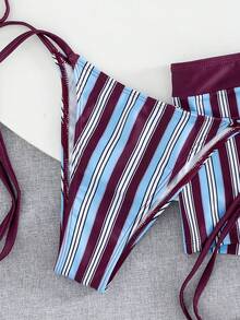 Swim Mod Ensemble de shorts et bikini triangle à rayures, nœud papillon, taille basse avec cordon de serrage pour femmes, idéal pour les vacances à la plage d'été - Multicolore - Voir 5