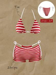 Elavelle Striped Fabric Bikini Bottoms With Tie Side And Knot Details Multicolor - Multicolor - View 1