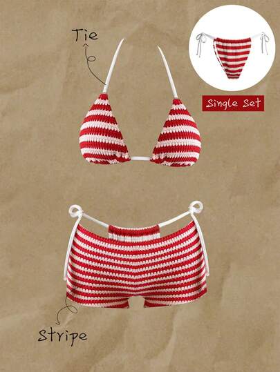 Elavelle Quần bikini buộc dây bên hông bằng vải jacquard dành cho nữ, thích hợp cho mùa xuân/hè.