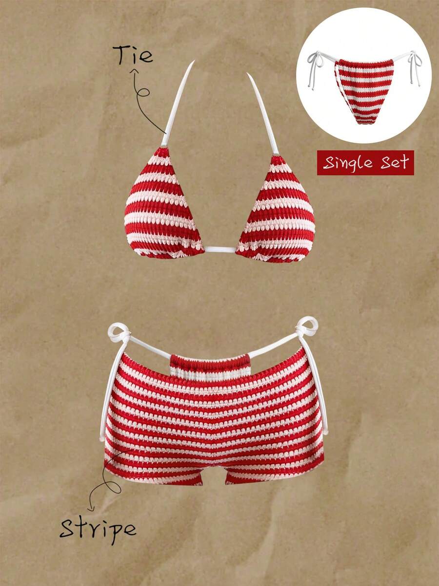 Elavelle Striped Fabric Bikini Bottoms With Tie Side And Knot Details Multicolor - Multicolor - View 1