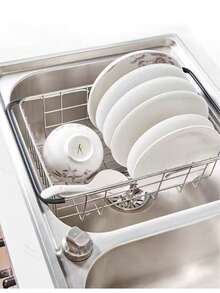 1PC Adjustable Stainless Steel Sink Drain Basket - Multi-Purpose Expandable Sink Organizer Rack For Plates, Bowls, Cups And Utensils,Kitchen Items For Ultimate Kitchen Efficiency With Cozy Fall& Winter Styles - Silver - View 6