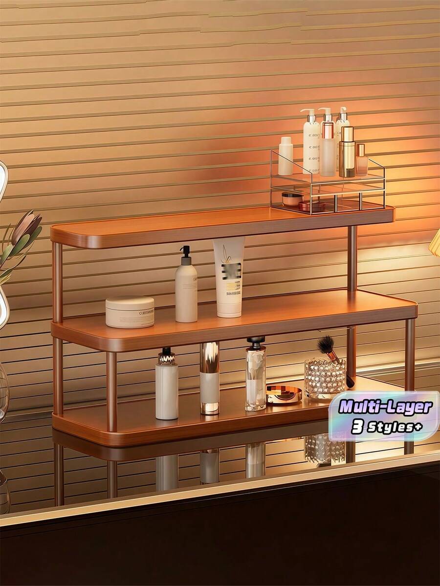 1 chiếc kệ để bàn 3 tầng bằng tre, nhiều lớp đựng đồ, có giá để cốc, dùng để đựng mỹ phẩm, văn phòng phẩm, tủ bếp, mặt bàn, trưng bày tại nhà, văn phòng, ký túc xá, phòng tắm. - màu nâu - Xem 1
