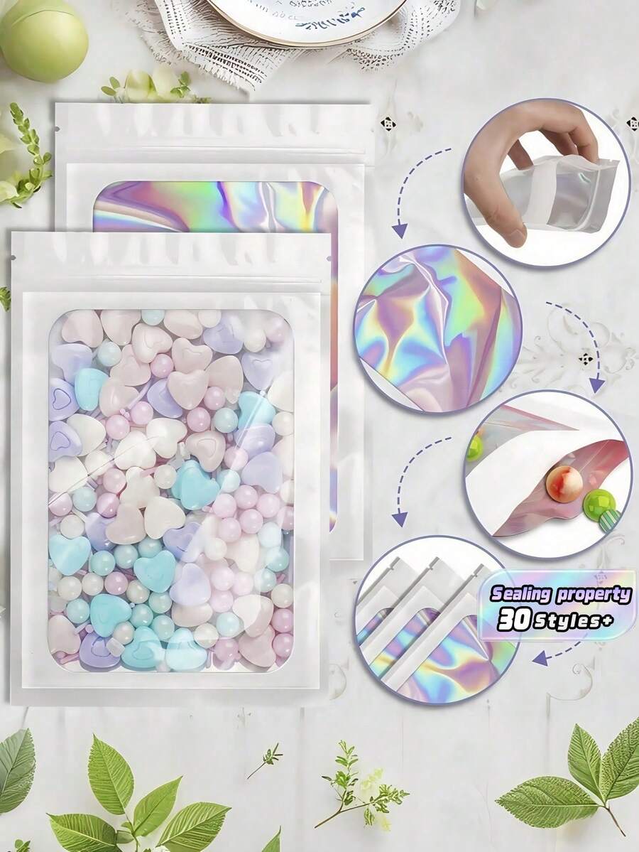 30pcs PVC Jewelry Storage Bag, Laser Transparent Sliver Packaging Bag,Sealable Bags For Packaging,Minimalist Solid Jewelry Bag For Bracelets, Home Gift For Valentine's Day - White - View 1