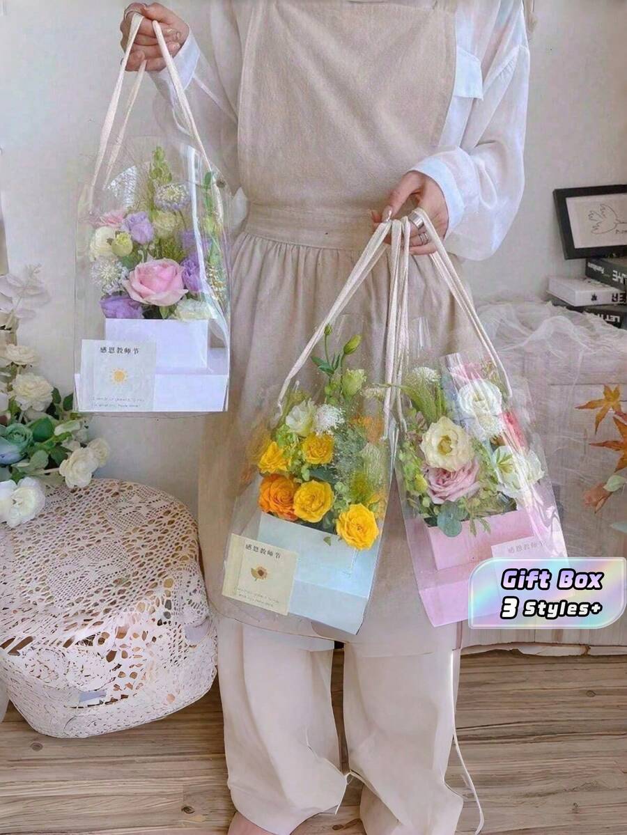 1pc Potted Plant Gift Box, Floral Packaging Container For Flower Shop Coffee Shop Decor, Butterfly Orchid Hydrangea Fresh Dried Flower Holder - one size fits all - View 1