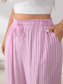Solflare Plus Size Loose Pink Striped Pants - Multicolor - View 5