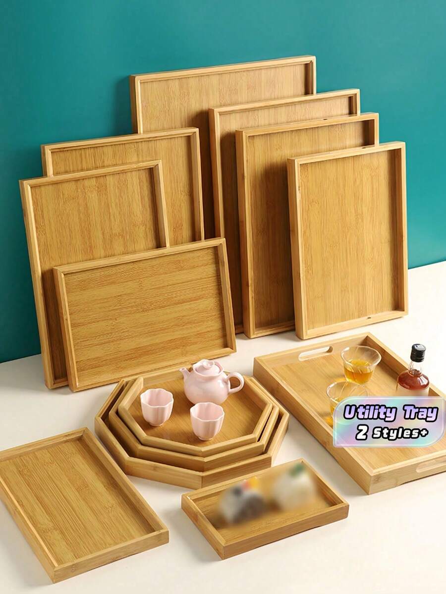 1 pieza Bandeja rectangular multifuncional de bambú - Bandeja de servir, tocador, organizador y almacenamiento de baño - Marrón - Ver 1