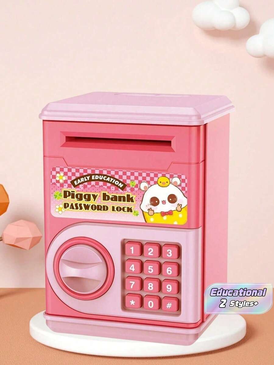 逼真儿童ATM存取款储蓄罐,卡通密码智能存钱罐,创意硬币密码收纳盒,幼儿园儿童生日礼物玩具,密码保存柜 - 彩色 - 查看 1