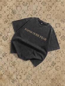 RivetRise Men's Letter Printed Round Neck Summer Short Sleeve T-Shirt - Black - View 1