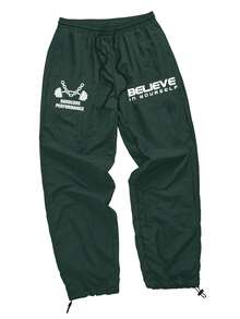 GymBeat Quần nỉ nam dáng rộng, đa năng, in chữ, có dây rút ở eo. - Màu xanh lá cây đậm - Xem 3