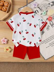 Elladie kids 6pcs Baby Girl Sweet Cute Smiling Face, Letter, Dopamine Print Tie-Dye Color Casual Summer Outfit Set - Multicolor - View 2