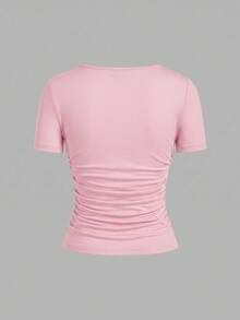 SHEIN EZwear 4件/組休閒簡約純色舒適方領套頭短袖大尺碼女款T恤，適合春夏季 - 彩色 - 查看 6