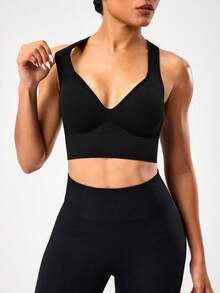Glamine Seamless Wide Strap Pullover Sports Bra For Women - Black - View 4