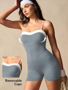 VARSIVA Women's Fashion Minimalist Contrast Color Sports Romper For Fitness & Running - Grey - View 5