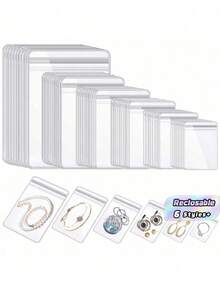 100PCS Small PVC Self Sealing Jewelry Bags Clear Transparent Ziplock Pouch For Storing Bracelets Rings Earrings Valentine Gift Wedding Party Favor Storage Organizer Travel Accessories Jewelry Display - Clear - View 1