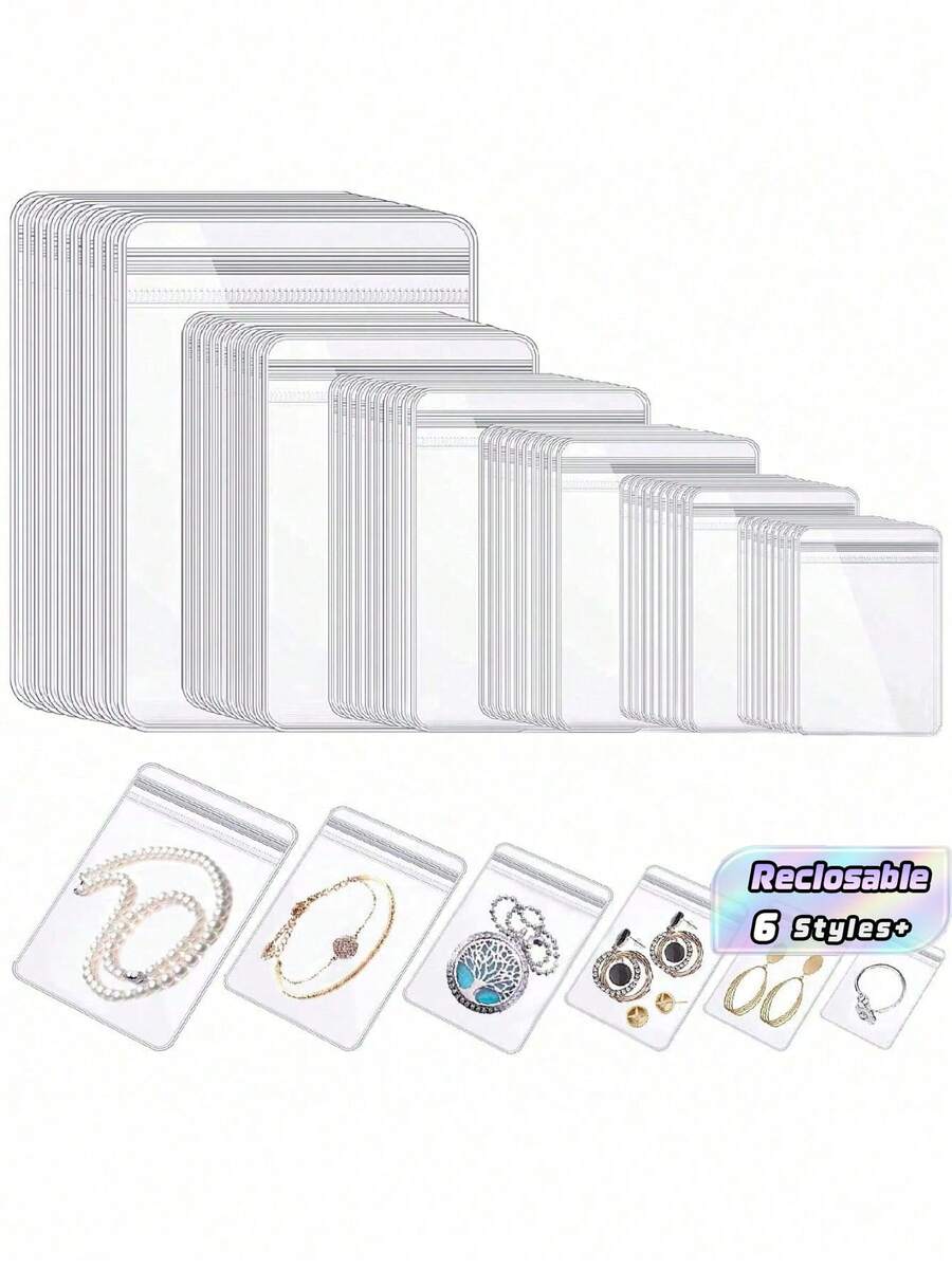 100PCS Small PVC Self Sealing Jewelry Bags Clear Transparent Ziplock Pouch For Storing Bracelets Rings Earrings Valentine Gift Wedding Party Favor Storage Organizer Travel Accessories Jewelry Display - Clear - View 1