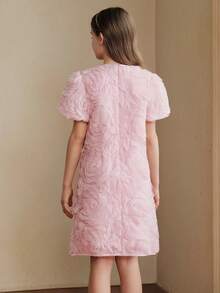 Anewsta Girls' Pink Rose Print Short Sleeve Summer Dress - Pink - View 2