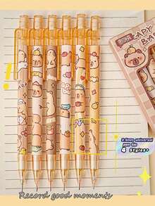 SHEIN 1pc/3pcs/6pcs/12pcs Capybara 可擦除按钮自动铅笔，（6支装）颜色款式随机，高品质创意学生文具笔，可爱可擦除自动铅笔，0.5mm 学生 2B 铅笔，无需削芯，可更换芯按钮自动芯，书写流畅，内置橡皮擦，适合成人和学生创作、家庭绘画、圣诞贺卡着色、办公室签名用品、送给家人、朋友、同事、男孩、女孩的礼物、学校用品 - 多色1 - 查看 1