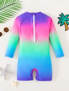 SHEIN Young Boy Colorful Gradient Rainbow Knit One-Piece Swimsuit, Suitable For Casual Beach, Resort, Hot Spring, Swimming - Multicolor - View 4