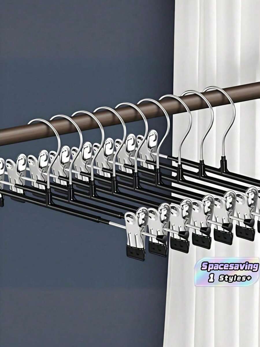 5 件装重型不锈钢可调节裤架 - 多用途防滑衣柜整理器，适用于牛仔裤、连衣裙和西装（带夹紧设计的商用级服装架） - 黑色 - 查看 1