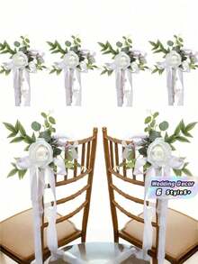 1/2/4/6/8/12 Peças Flores Artificiais Eucalipto Fitas Decoração de Cadeira de Igreja, Corredor de Casamento, Recepção Branco Verde Reutilizável para Cerimônia de Casamento, Banquete - Branco - Visão 1