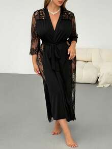 Auralis Áo choàng ren lông mi tương phản không có đồ lót, chi tiết ấm cúng và thanh lịch, mùa thu và đông - màu đen - Xem 6