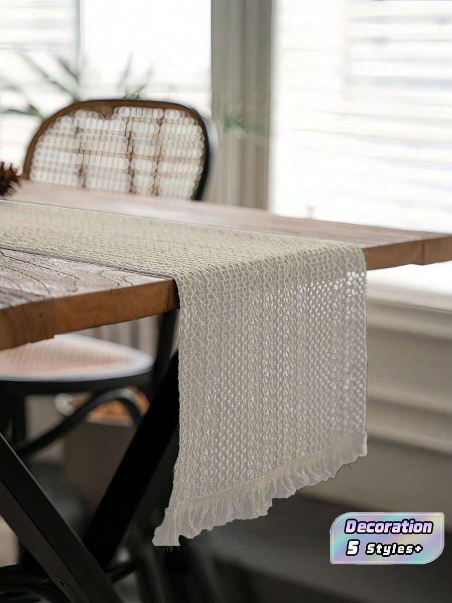 1PC Boho Table Runner Macrame Table Runners For Home Decor ,Macrame Table Runner With Tassels For Boho Dining Bedroom Decor Rustic Bridal Shower,Farmhouse Rustic Table Runner,Place Mat,Thanksgiving Christmas Home Decor (Multiple Sizes Available) - White - View 1