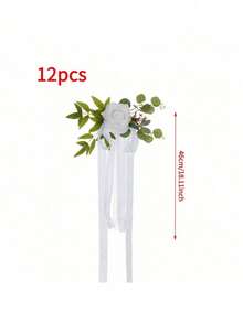 1/2/4/6/8/12 Peças Flores Artificiais Eucalipto Fitas Decoração de Cadeira de Igreja, Corredor de Casamento, Recepção Branco Verde Reutilizável para Cerimônia de Casamento, Banquete - Branco - Visão 14
