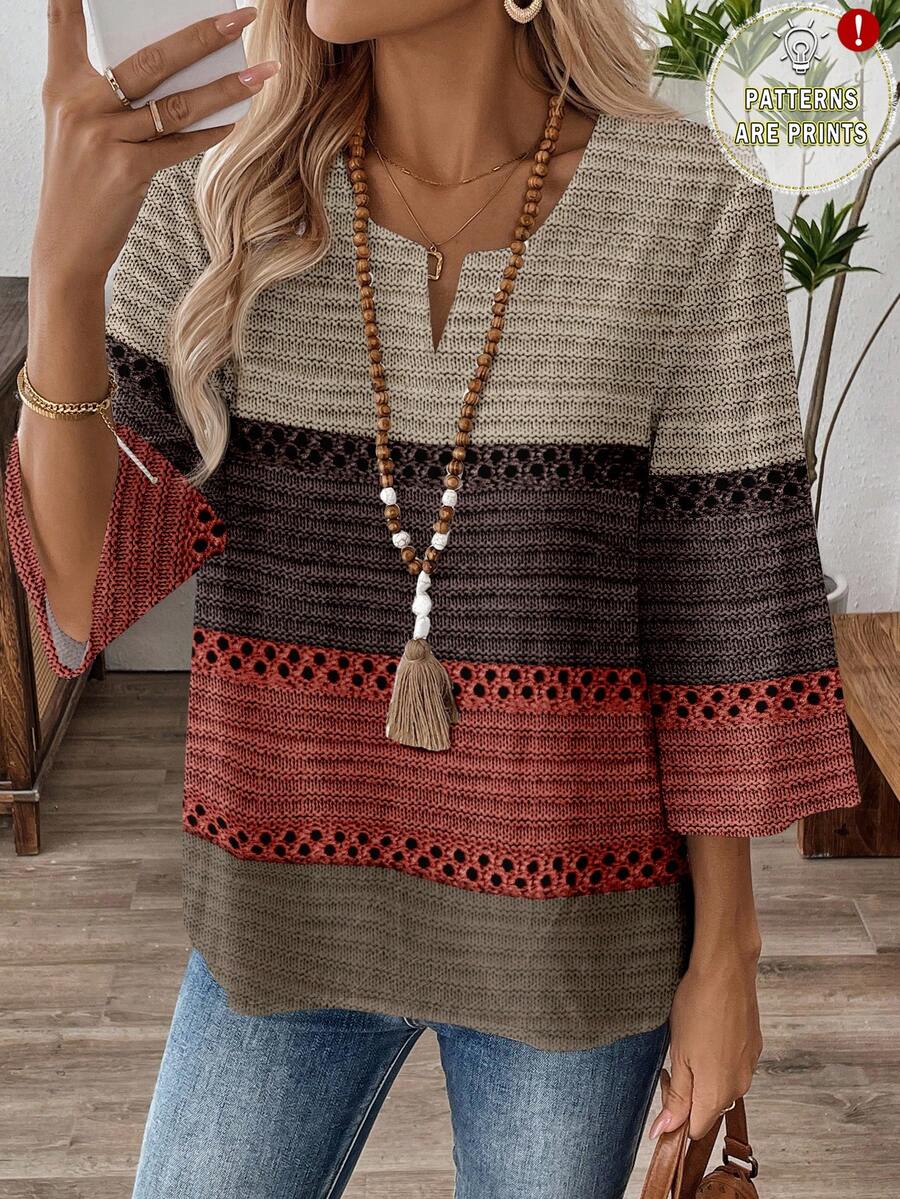 EMERY ROSE Plus Size Casual Color Block Splice Shirt - Multicolor - View 1