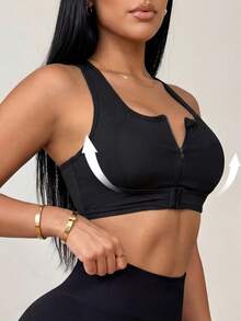 Slayform Slayform Plus Size High Impact Front Closure Adjustable Sports Bra - Black - View 1