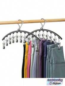 1 pieza Percha para pantalones de acero inoxidable, almacenamiento de armario ahorra espacio con 10 pinzas - Multicolor - Ver 1
