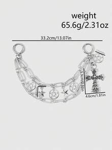 ROMWE 1. Móc khóa DIY hình ngôi sao rỗng, đầu lâu không đều, hình chữ thập, phong cách Gothic, thời trang công nghiệp nặng Y2K, làm bằng bạc, dây chuyền hai lớp, thích hợp cho phụ nữ và bạn gái đeo hàng ngày, quà tặng ngày lễ. - Bạc 10 - Xem 3