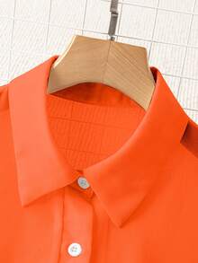 SHEIN Franclia Transparent Plain Lapel Minimalist Shirt Clothes For University Fall Cloth For Women - Burnt Orange - View 6