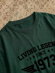 RivetRise Since 1973 Legendary" Classic Graphic Men Short Sleeve T-Shirt, Retro Style Short Sleeve Top Men Green Graphic Tees - Dark Green - View 4