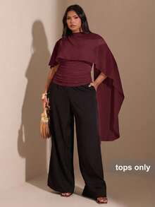 SHEIN BAE Plus Size Women Solid Color Pleated Casual Versatile Daily Wear Top - Red Violet - View 6
