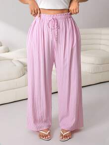 Solflare Plus Size Loose Pink Striped Pants - Multicolor - View 6
