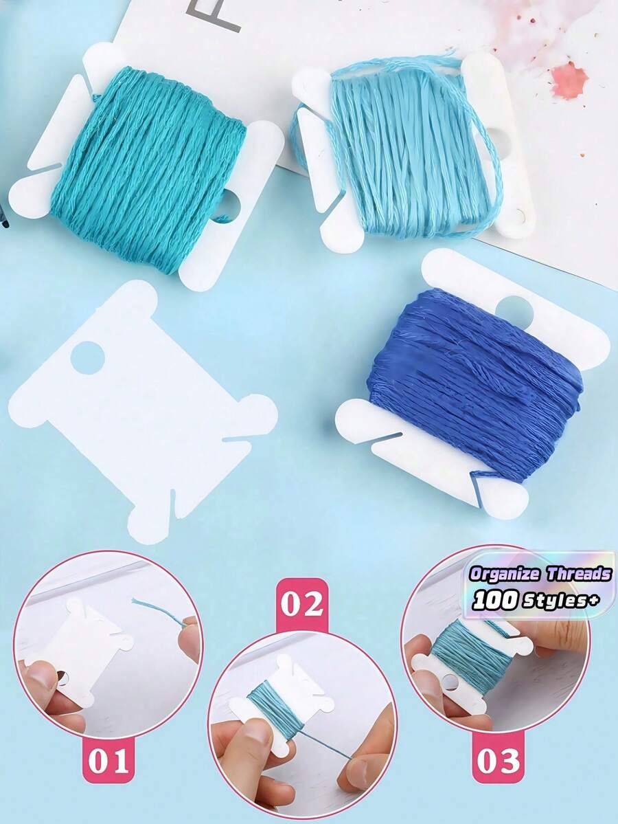 100 件白色塑料绣花线轴十字绣线轴手持线整理器卷线器 DIY 家用缝纫工艺品用品配件用于刺绣和十字绣线存储工艺工具 - 白色 - 查看 1