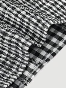 SHEIN MOD 红白格子修身胸衣女式衬衫 - 黑色 - 查看 5