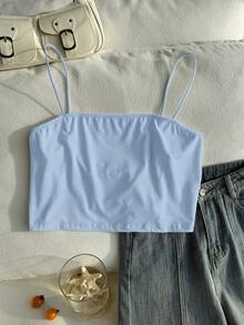 Comfortcana Plus Size Women Solid Color Cropped Camisole, Casual & Versatile - Blue - View 1