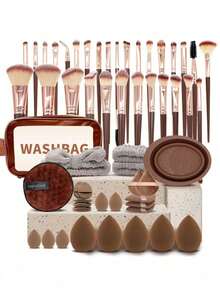 1PC 56PCS Complete Makeup Brush Set Includes Foundation Blush Eyeshadow Concealer Highlighter Kabuki Brushes High Quality Synthetic Bristles For Daily Face Makeup Gift - Coffee Brown - View 10