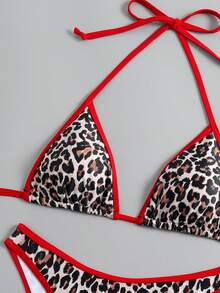SHEIN Swim Vcay Bộ bikini họa tiết da báo hở lưng và cổ yếm của Swim Chicsea dành cho kỳ nghỉ biển mới. - Nhiều màu - Xem 7