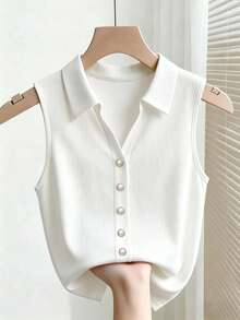 Franclia Áo tank top dệt kim gân không tay dáng ôm cho nữ, thích hợp cho mùa hè, mùa xuân, ngày Valentine, lãng mạn, hẹn hò, đi biển, đám cưới, sinh nhật, đi chơi, thanh lịch, thường ngày, kỳ nghỉ. Áo polo dệt kim gân không tay cho nữ, áo sơ mi cài nút thanh lịch không tay, áo dệt kim mùa hè cho nữ, áo kiểu không tay sang trọng, áo sơ mi cổ bẻ không tay cho nữ, áo kiểu công sở thanh lịch, áo không tay cổ bẻ, áo dệt kim gân, áo cài nút ngọc trai cho nữ, quần áo nữ thanh lịch - trắng - Xem 3