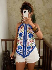 SHEIN TRVLCHIC Plus Size Vintage Floral Print Camisole And Tank Top, Suitable For Summer, Music Festivals - Multicolor - View 4